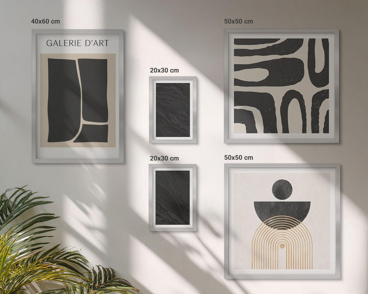 BILDER SET 5er Set - 50x50 cm & 20x30 cm & 40x60 cm Silberner Rahmen - Abstrakte Marmorformen - Silberfarben, Kunststoff (40/60cm) - TULUP
