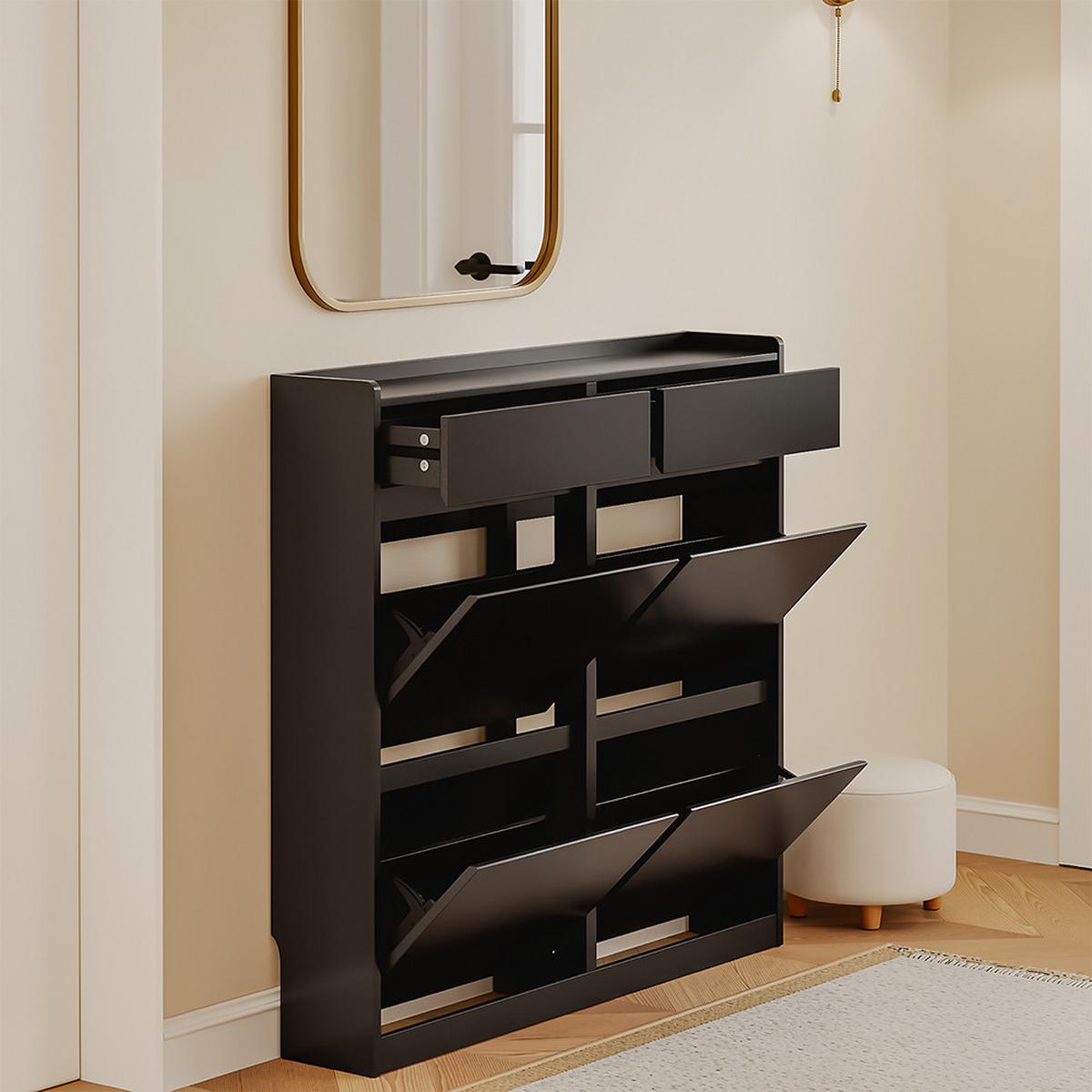 SCHUHSCHRANK mit klappbaren Fächern und Schubladen FSR169 - Ahornfarben, Fell (98/95/19cm) - SoBuy