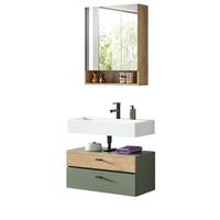 BADMÖBEL-SET grün, Evoke Eiche 2-teilig 75 cm, Badkombination in modernem Design - Eichefarben/Schwarz, Glas/Holzwerkstoff (75/191/35cm) - Inn.Furn