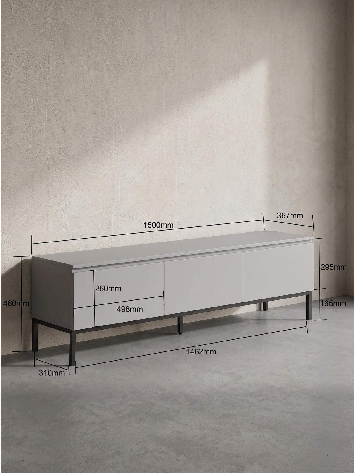LOWBOARD GAETA, MDF, Hellgrau, 150 x 37 x 46 cm - Schwarz/Grau, Holzwerkstoff/Metall (150/46/37cm) - KADIMA DESIGN