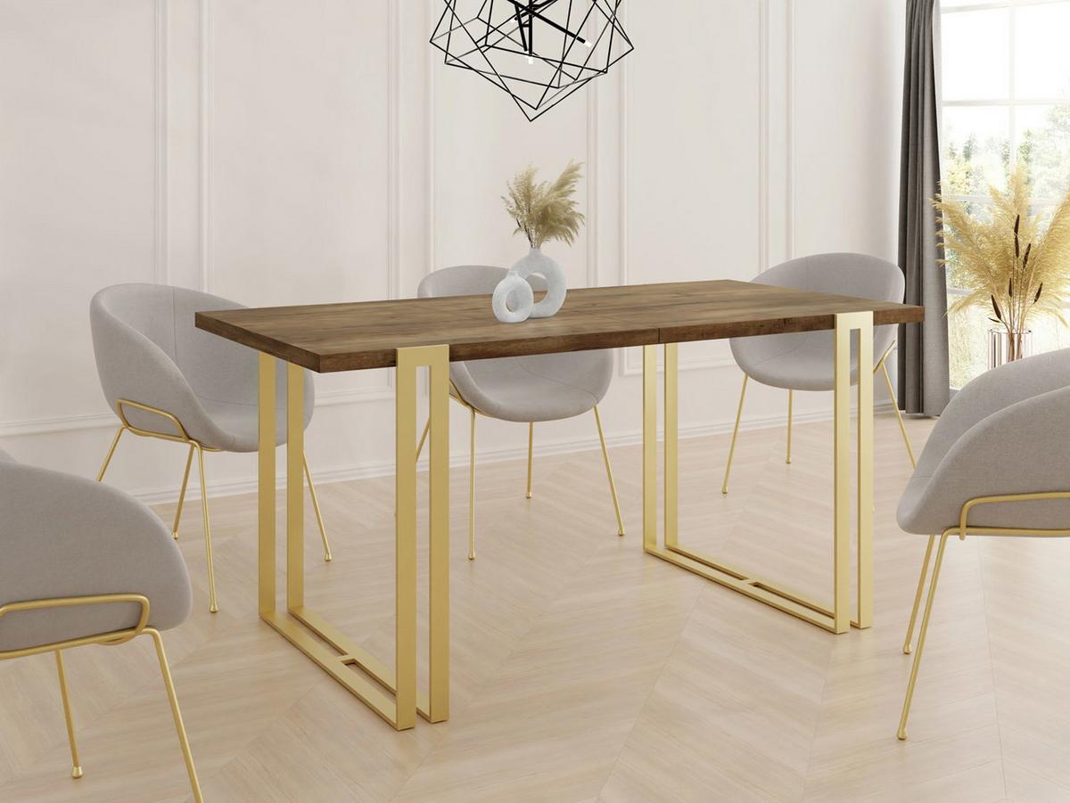ESSTISCH Stella rechteckig ausziehbar, Lefkas Eiche 160-260/90/76 cm - Alteiche/Goldfarben, Holzwerkstoff/Metall (90/260/76cm) - WFL GROUP
