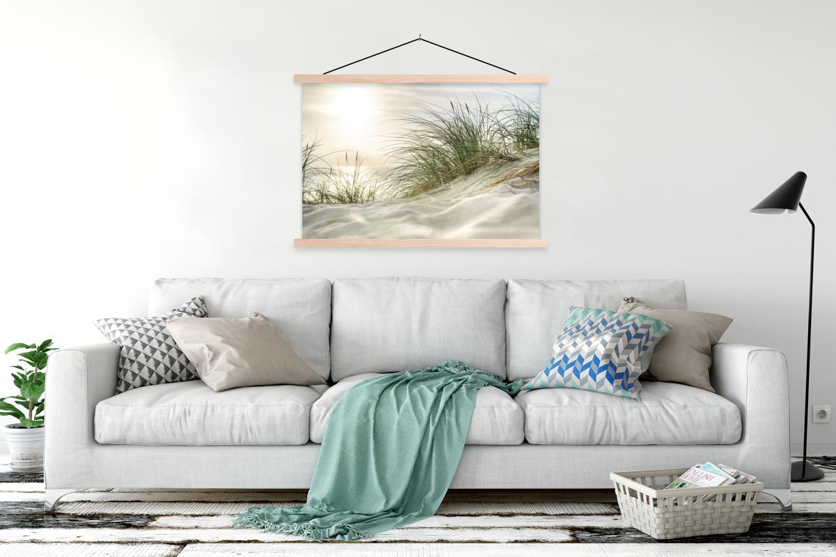 POSTER MIT MAGNETLEISTEN Dünen mit Strandhafer in der Sonne des Nationalparks Schleswig-Holsteinisches Wattenmeer Magnetleiste 120x80 cm - Creme, Textil (120/80/0.15cm) - MuchoWow