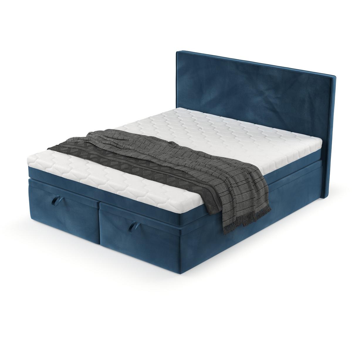 BOXBETT Zalla 200/200 cm Dunkelblau im Kronos Stoff - Schwarz/Dunkelblau, Holz/Holzwerkstoff (200/200cm) - AltaBeds