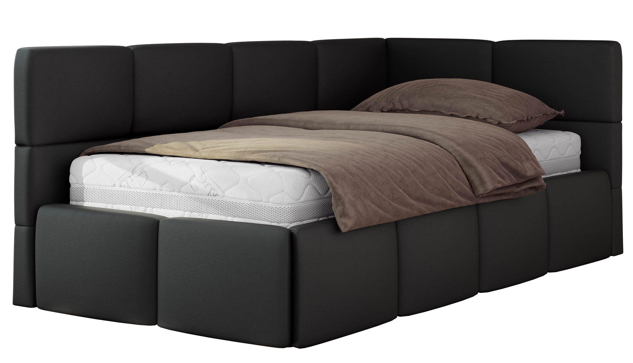 JUGENDBETT ARVO 90/200 - Schwarz Kunstleder - Foam-Matratze - Rechts Seite - Schwarz, Textil (90/200cm) - MKS