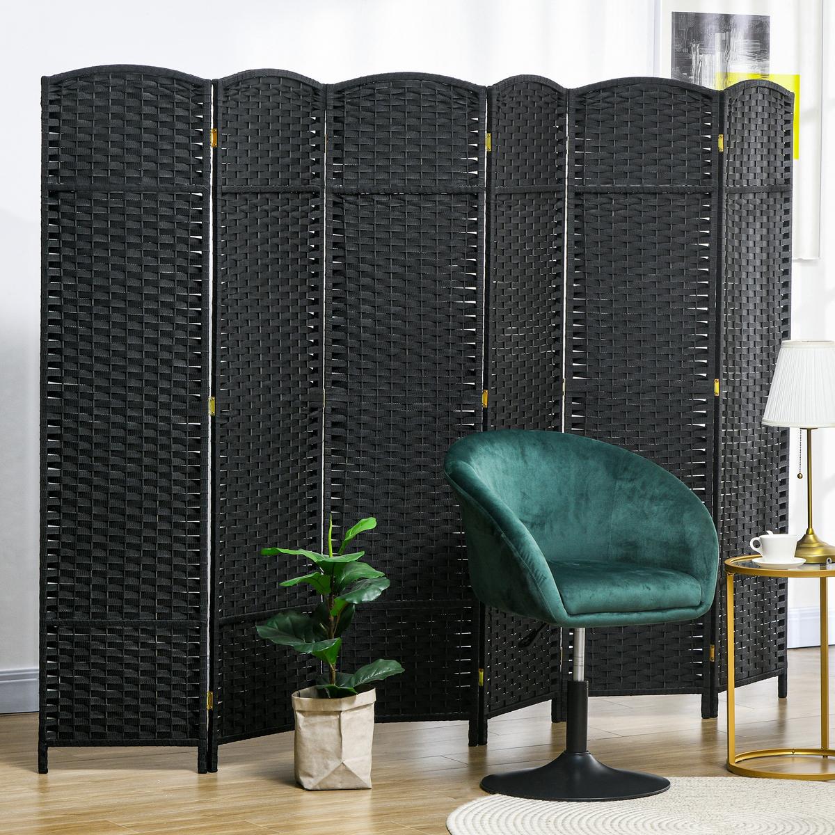 PARAVENT 6-teilig 240 x 170 cm Raumteiler Trennwand aus Kiefernholz Schwarz - Schwarz, Kunststoff (1.6/170/240cm) - HOMCOM