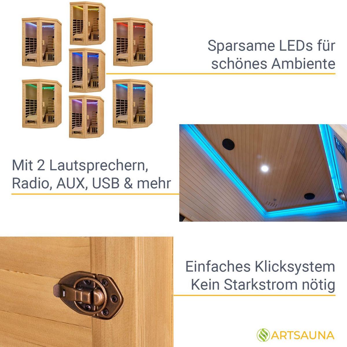 INFRAROTKABINE Kolding mit Triplex-Heizsystem & Hemlockholz - Naturfarben, Holz (130/190/190cm) - Artsauna