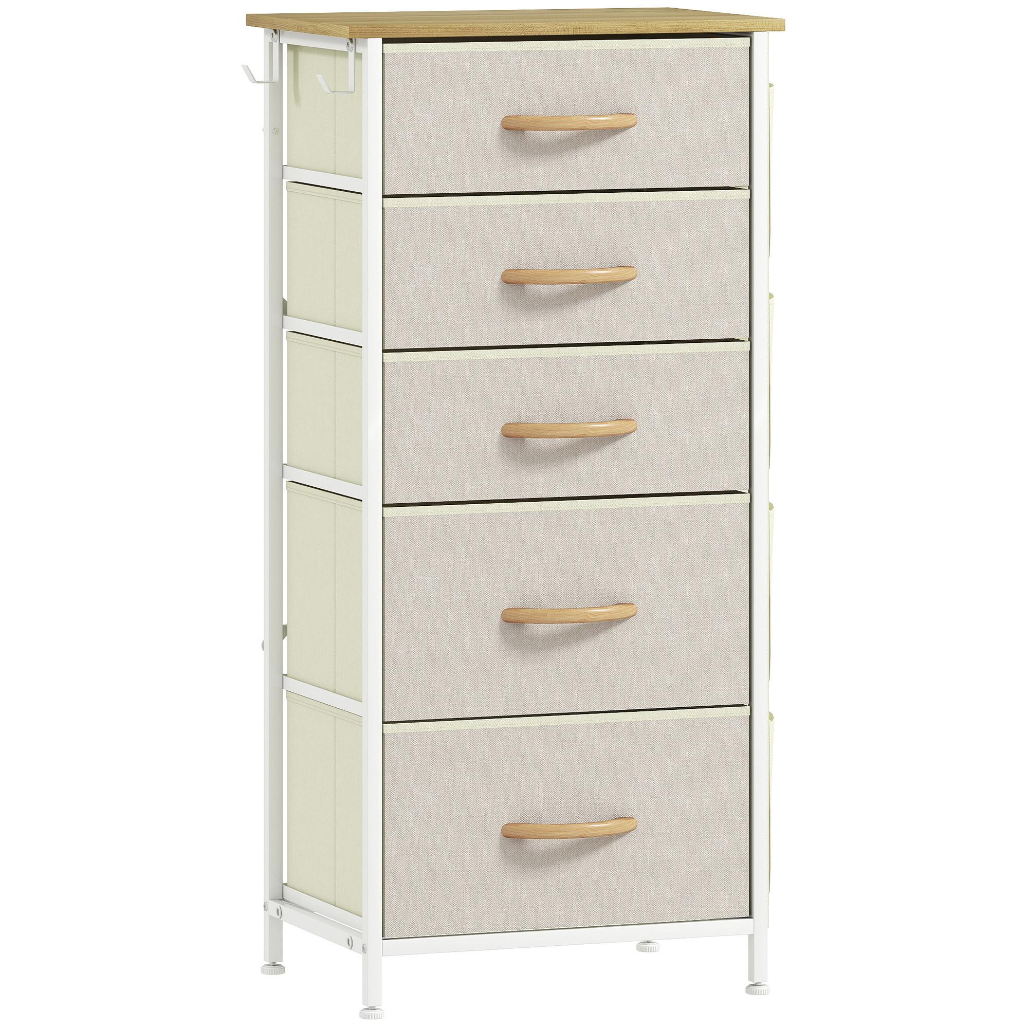 KOMMODE mit 5 Schubladen aus Vliesstoff Beige - Beige/Naturfarben, Holz/Textil (30/94.5/45cm) - HOMCOM