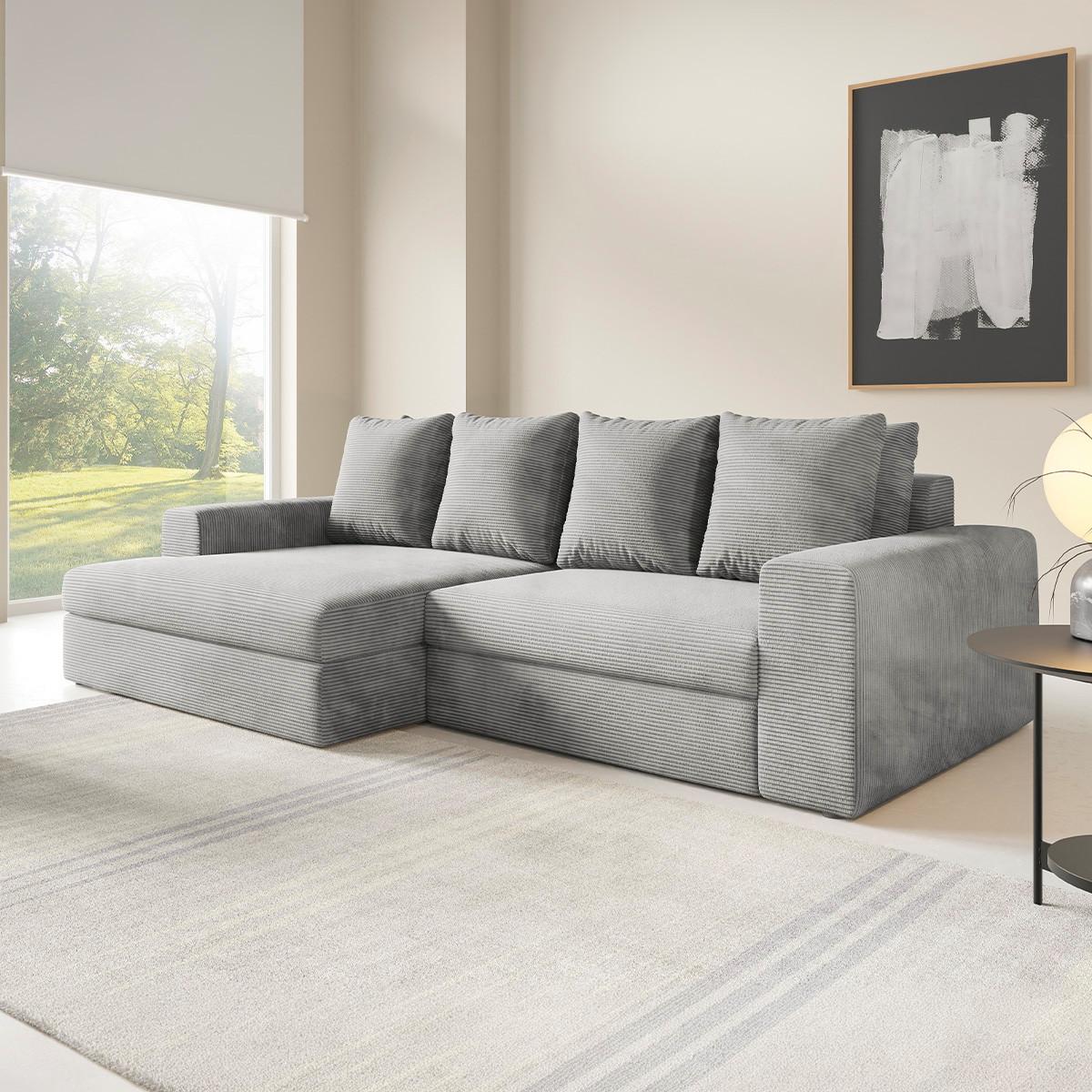 ECKSOFA Paola 3 Sitzplätze Hellgrau - Grau, Holz (272/167cm) - Petits-meubles