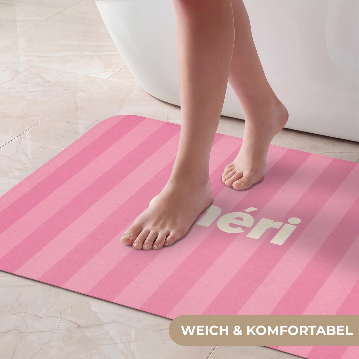 BADEMATTE Gestreift - Rosa - Chéri 80x50 cm - Pink, Textil (80/50cm) - OnlyWow