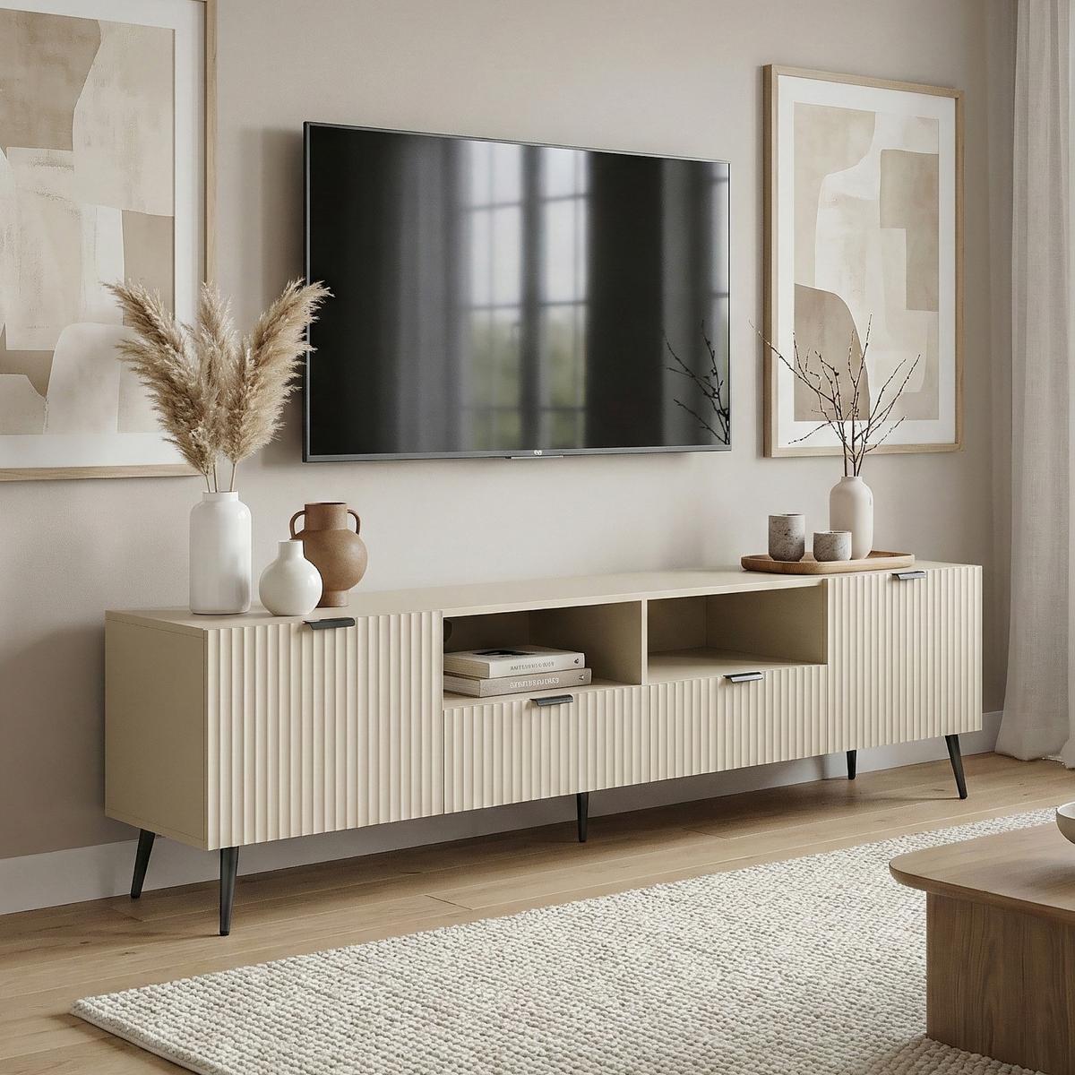 FERNSEHSCHRANK Nand - Sandfarben, Holzwerkstoff/Metall (40/51/180cm) - [en.casa]