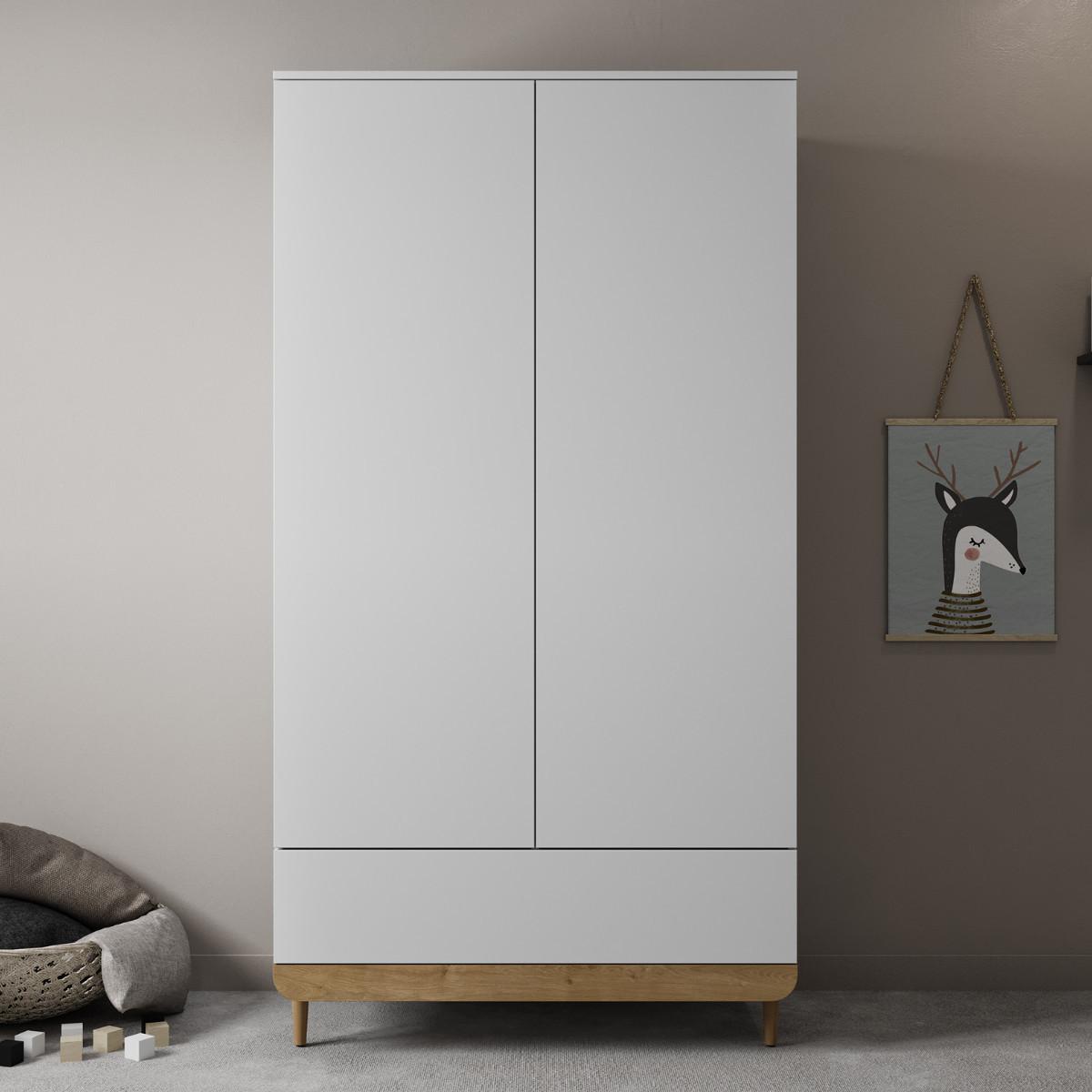 SCHRANK mit 2 Türen, 1 Schublade, Dekor in Weiß und mittlerem Eichenholz 100,6/56,5/194 cm - Weiß, Holzwerkstoff (56.5/194/155cm) - Calicosy