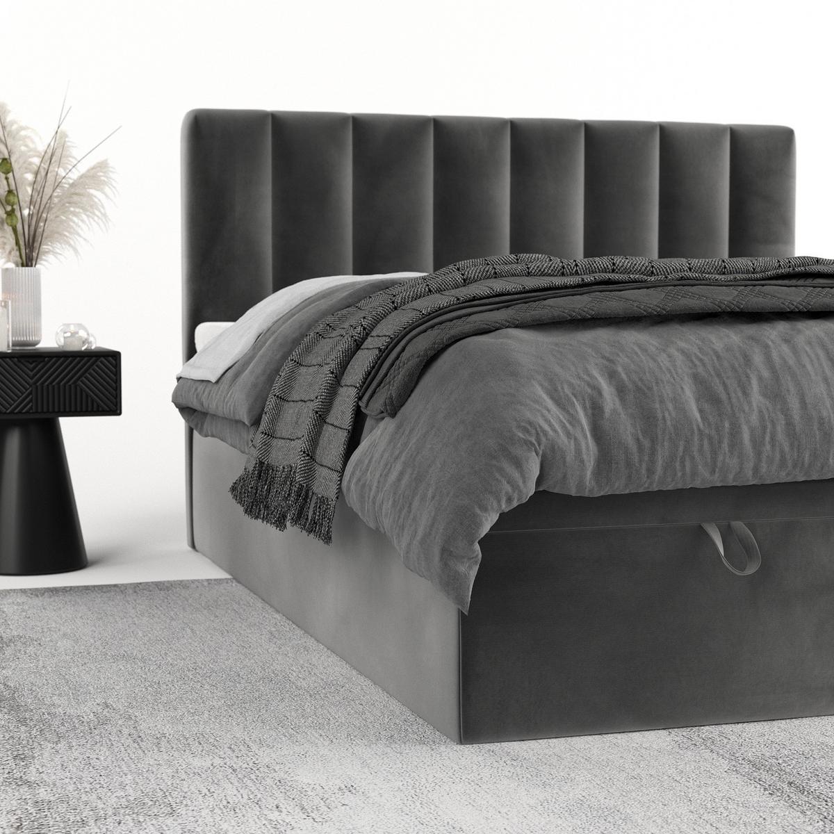 BOXBETT Lume 140/200 cm Grau im Kronos Stoff - Schwarz/Grau, Holz/Holzwerkstoff (140/200cm) - AltaBeds