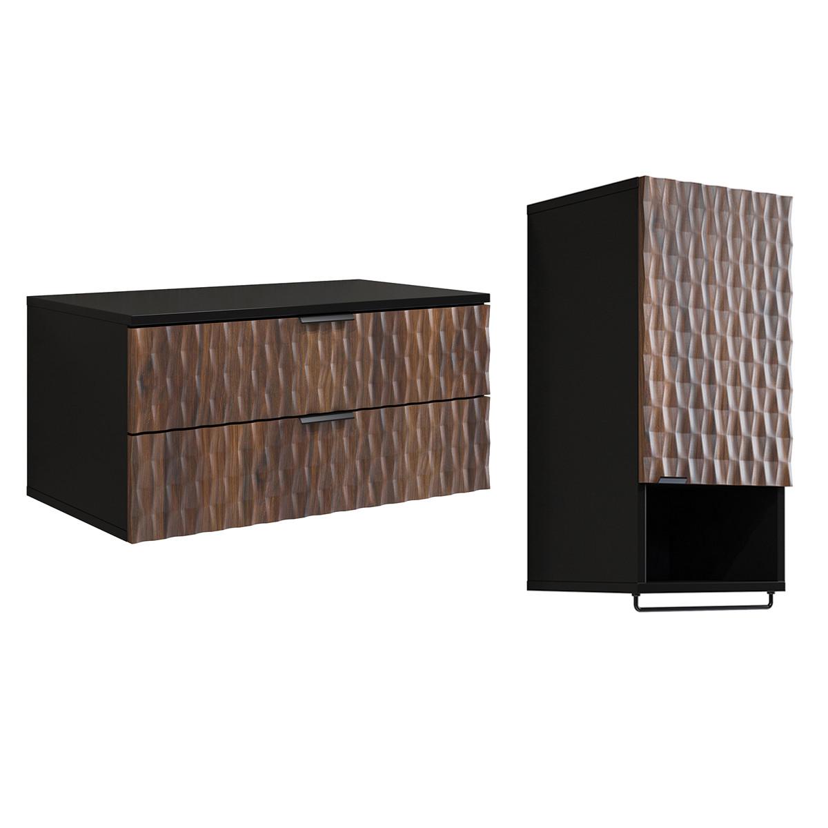 WASCHTISCHUNTERSCHRANK 81cm Nevia 2er-Set Holz und Schwarz - Schwarz, Holzwerkstoff (81/40/48cm) - Petits-meubles