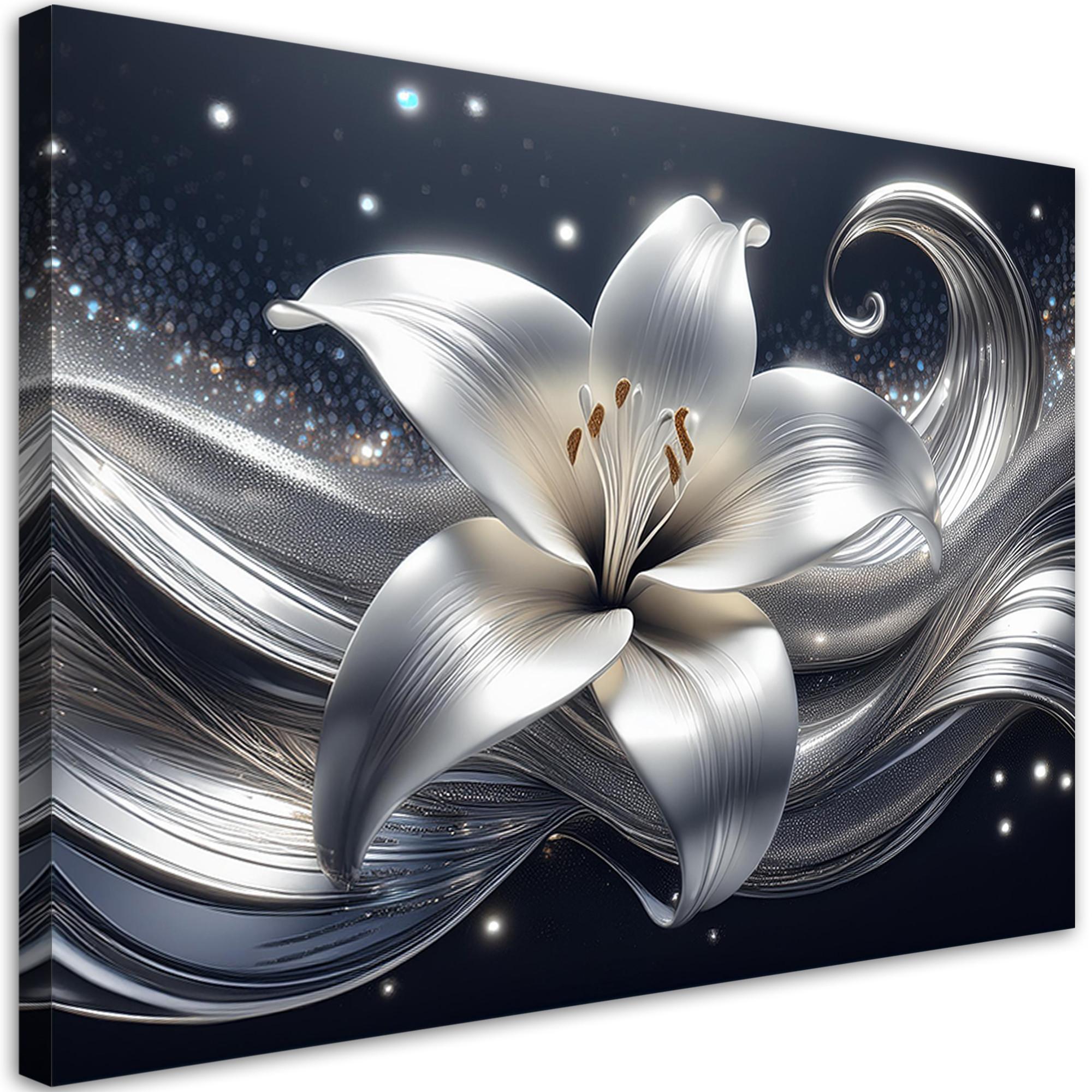 WANDBILD natur silber blume - Silberfarben, Textil (60/40cm) - Feeby