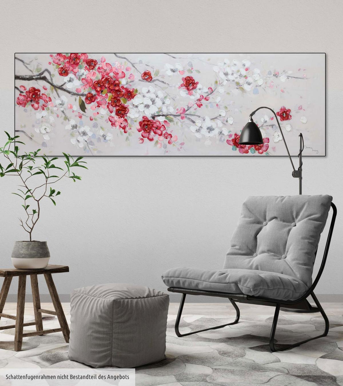 ACRYLBILD HANDGEMALT 150/50 cm - Rot/Weiß, Holz/Textil (150/50cm) - KUNSTLOFT