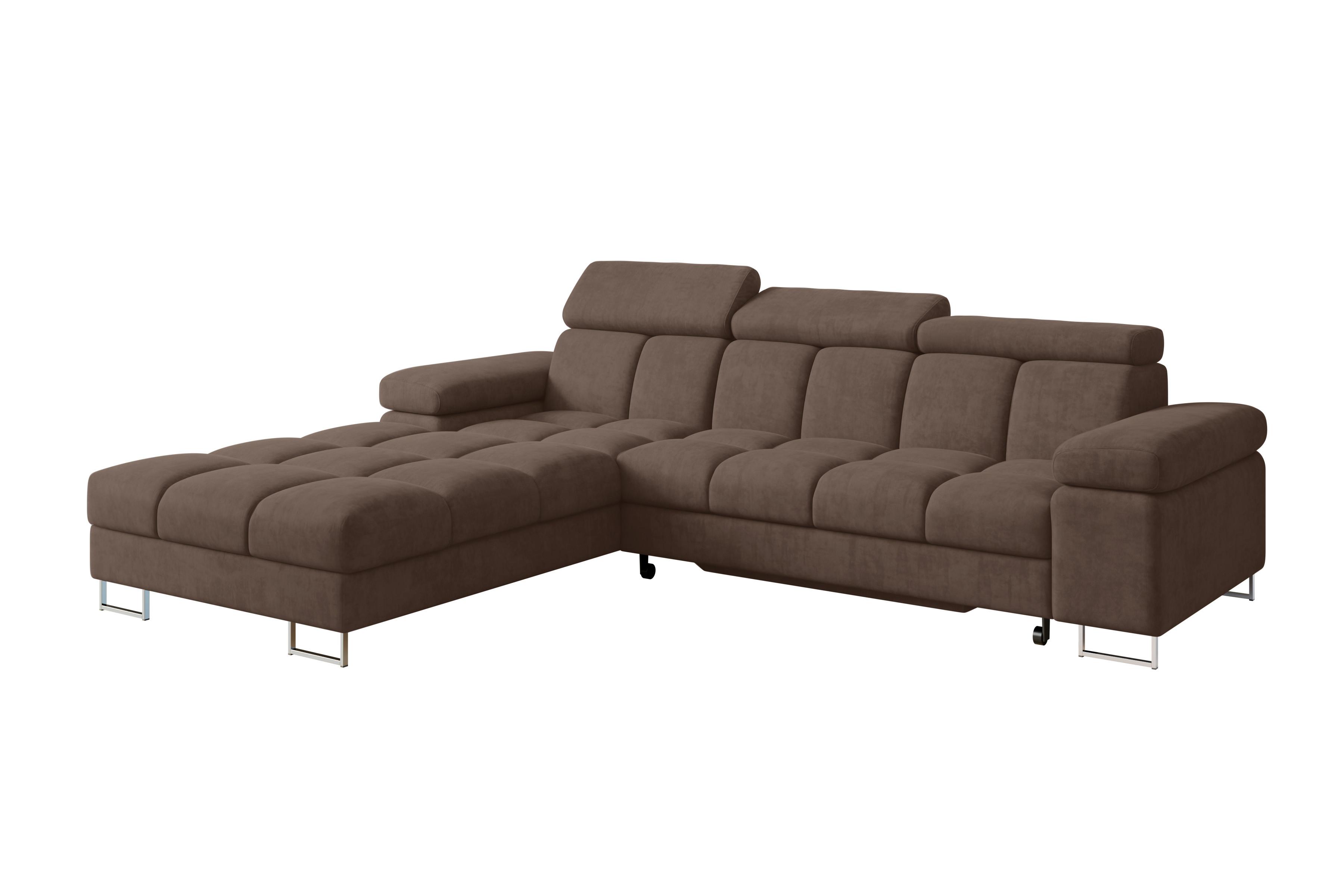 ECKSOFA mit Schlaffunktion Ottomane Links 271x203x79 Braun Velours - Braun, Holzwerkstoff/Textil (271/203cm) - ALTDECOR
