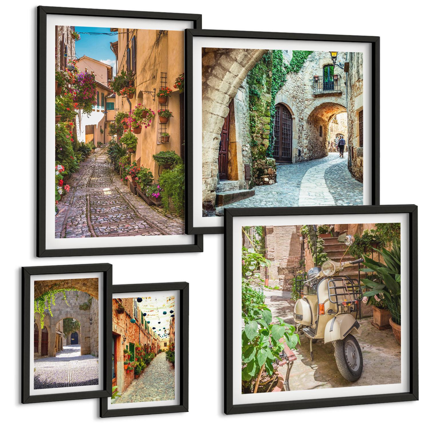 BILDER SET 5er Set - 50x50 cm & 20x30 cm & 40x60 cm Schwarzer Rahmen - Porträts von Frauen mit Lippen - Schwarz, Kunststoff (40/60cm) - TULUP