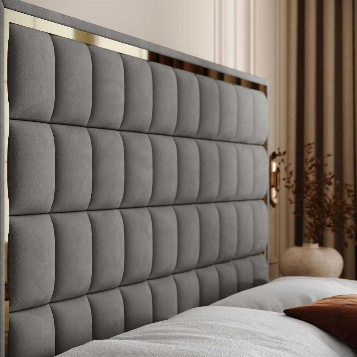 BOXSPRINGBETT ISADORA II GOLD mit Bettkasten und Topper 140x200 cm Royal Velvet 250 - Grau, Textil - Lookway