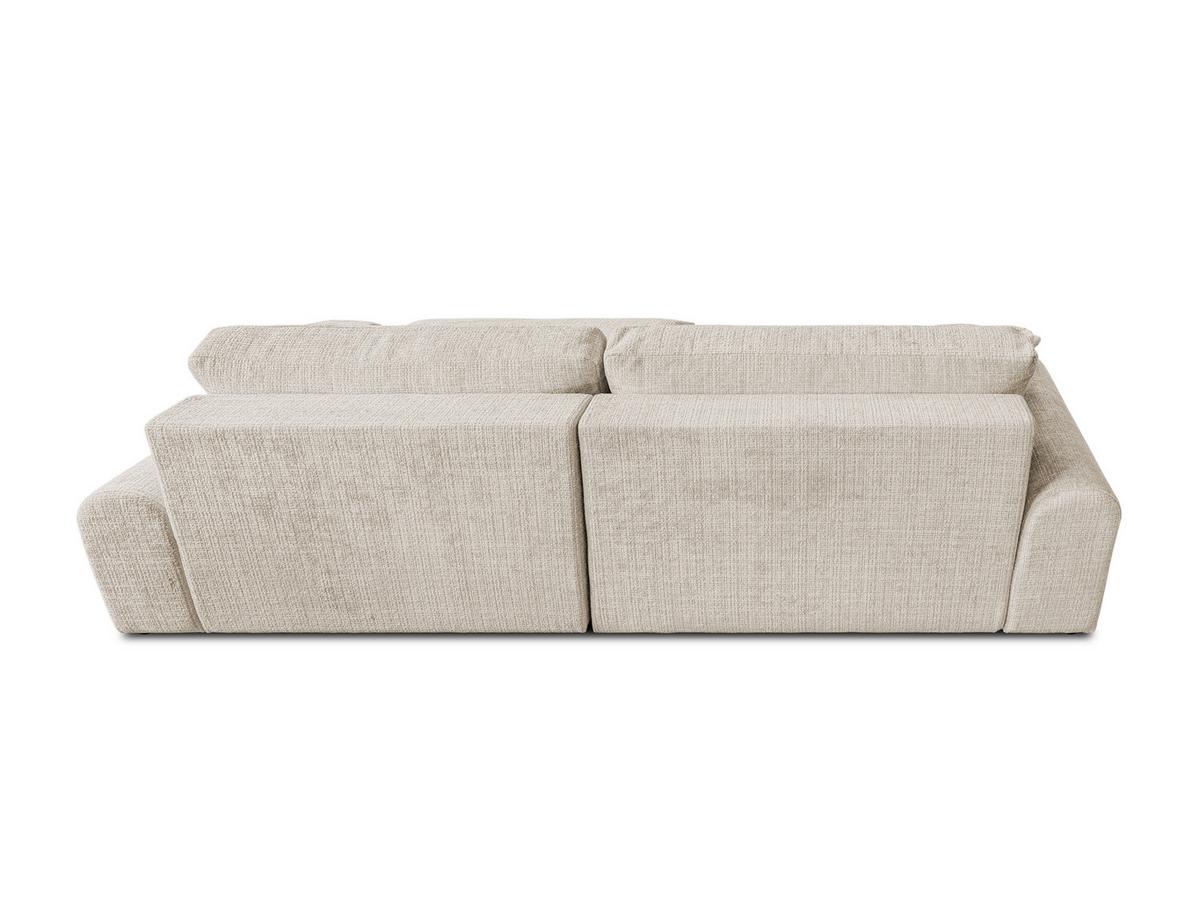 ECKSOFA Melvano mit Schlaffunktion und Bettkasten im Japandi-Stil aus weichem Beige Chenille-Stoff - Creme/Schwarz, Holz/Kunststoff (240/145cm) - S-Style
