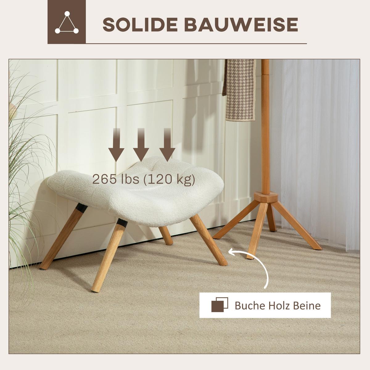 SITZHOCKER, Fußhocker, Polsterhocker, Fußstütze bis 120 kg belastbar Cremeweiß - Weiß, Kunststoff (45/38/67cm) - HOMCOM