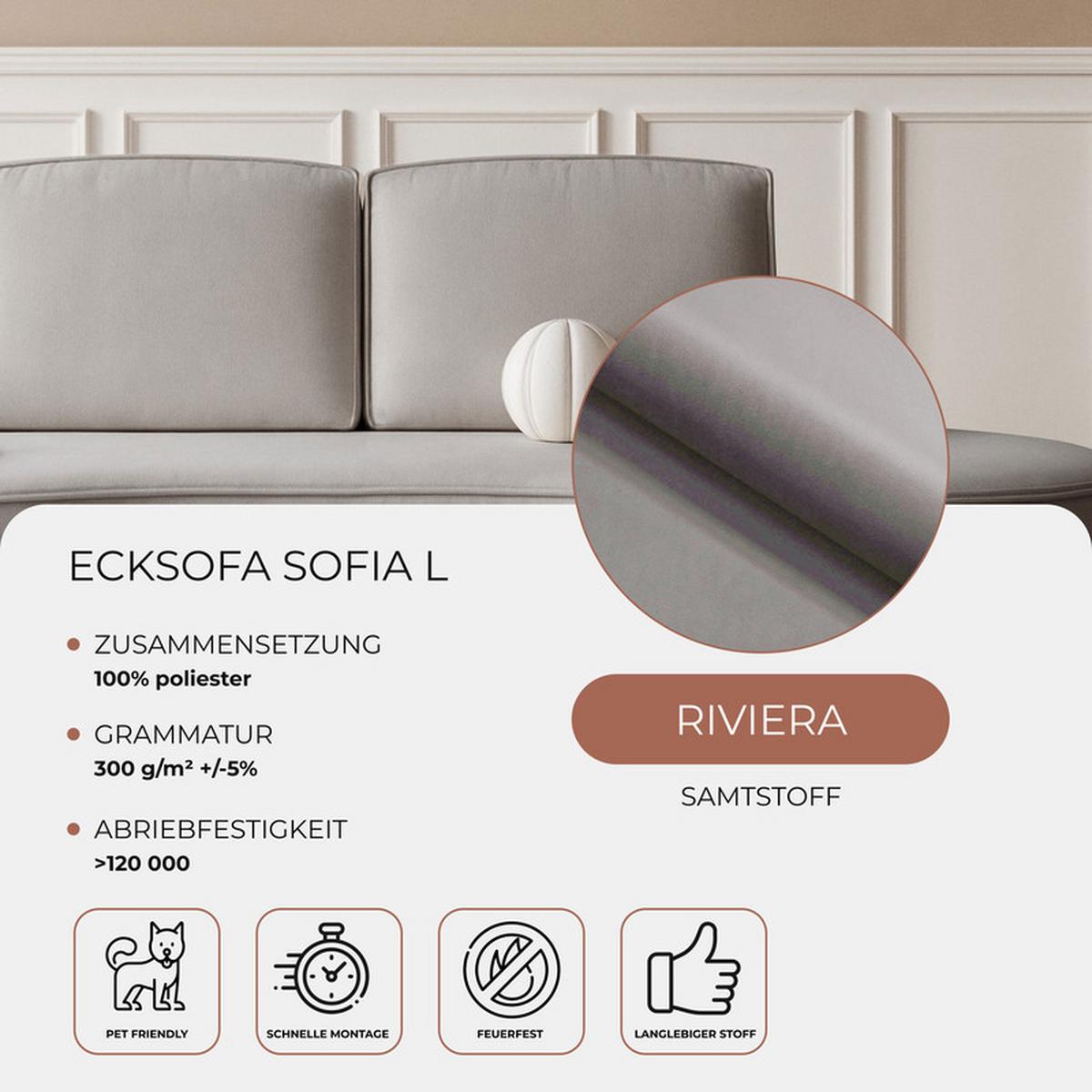 2-SITZER-SOFA SOFIA Veloursstoff in Grau - Grau, Holzwerkstoff/Kunststoff (234/88/101cm) - Idohome