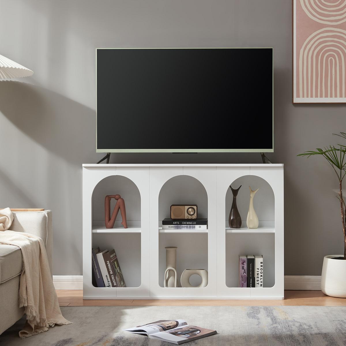 SIDEBOARD Trorhun - Weiß, Holzwerkstoff (30/80/120cm) - [en.casa]