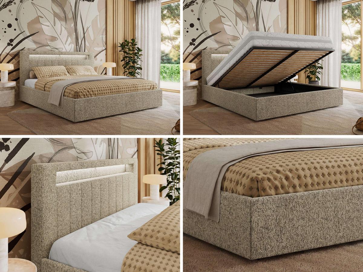 POLSTERBETT GOLD 5 CLASSIC 160/200 - Dunkelbeige Strukture - Multipocket-Matratze - Taupe, Textil (160/200cm) - MKS