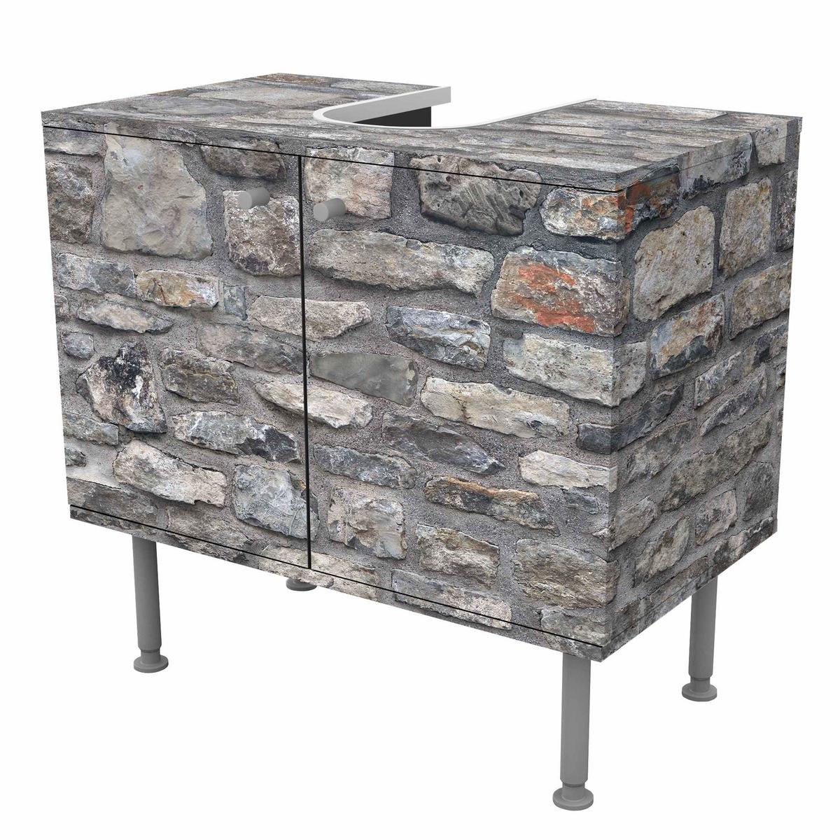 WASCHBECKENUNTERSCHRANK Naturstein Tapete Alte Steinmauer 60/55/35 cm - Grau, Holzwerkstoff (60/55/35cm) - Bilderwelten