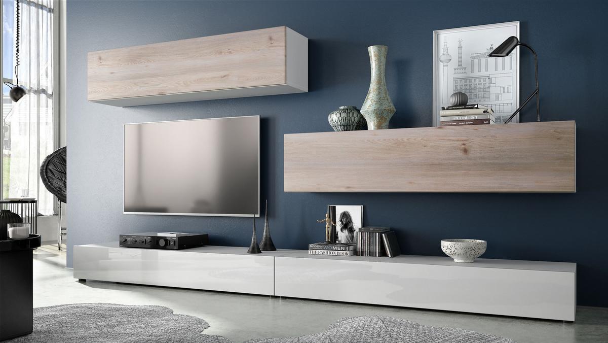 WOHNWAND Nublo Klappen in Eiche Nordic - Silbereichenfarben, Holzwerkstoff (279/147/39cm) - Vladon