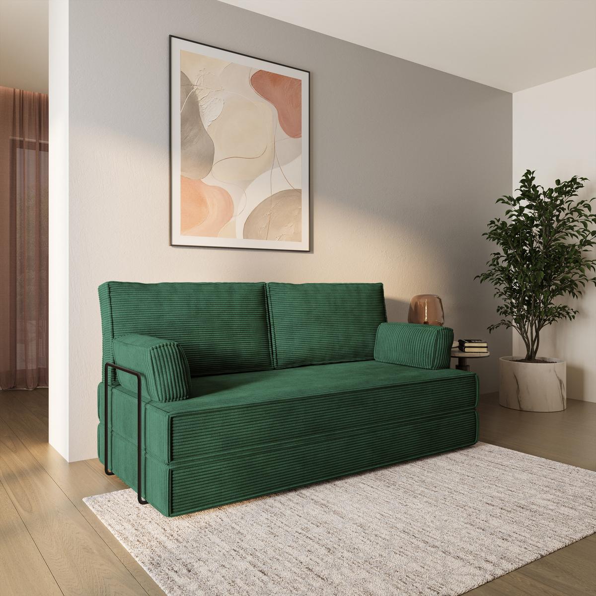 BETTSOFA SILAR aus Schaumstoff Cordstoff Grün Schlaffunktion - Grün, Textil (170/86/80cm) - MASSENO