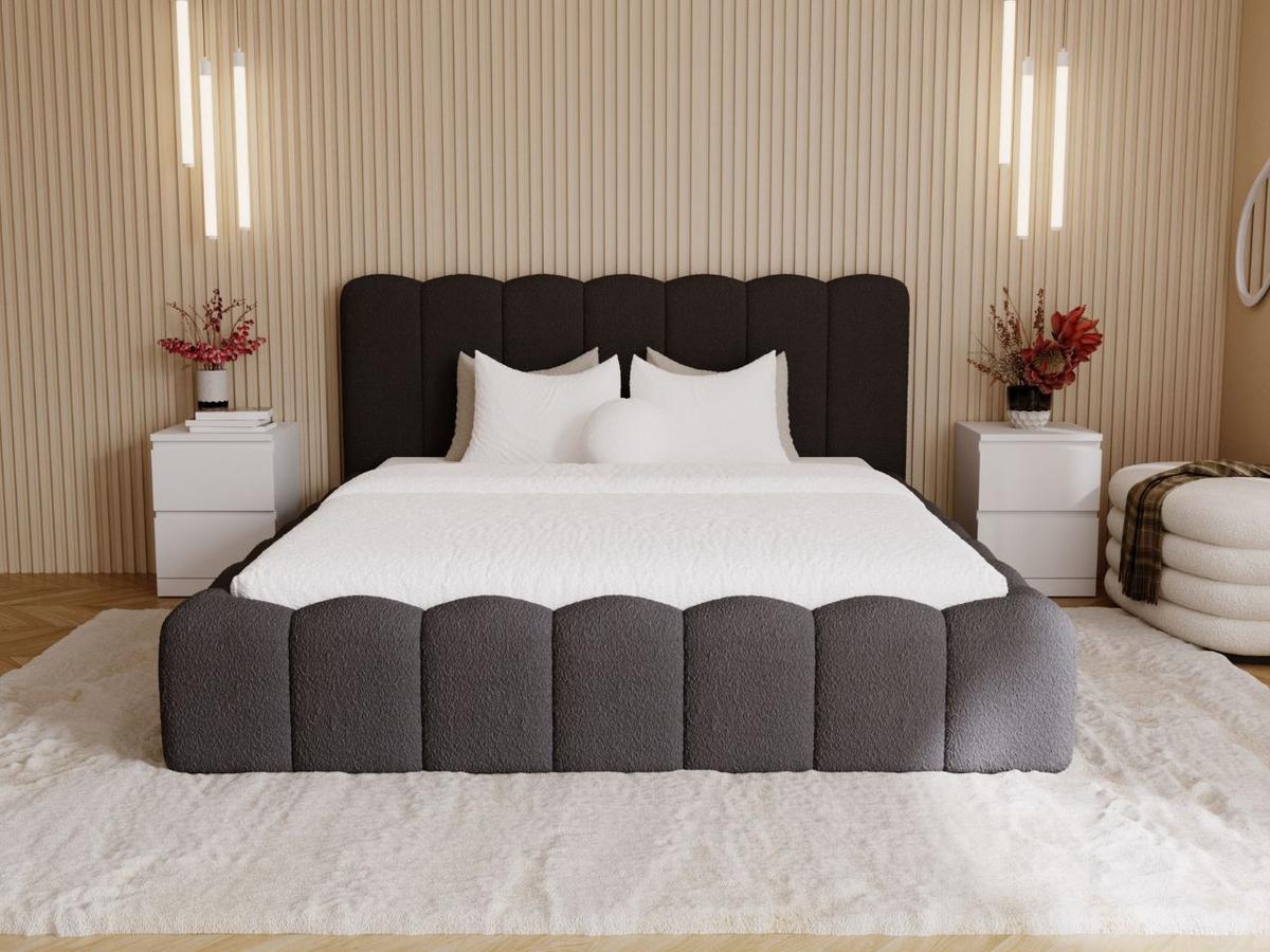 POLSTERBETT Smile 140x200 Bouclé-Stoff Schwarz - Schwarz, Textil (140/200cm) - Graingold