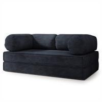 BETTSOFA ALVIO aus Schaumstoff Kordstoff Schwarz Schlaffunktion - Schwarz, Textil (170/68/80cm) - MASSENO