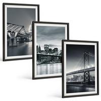 BILDER SET 3er Set - 40x60 cm Schwarzer Rahmen - Brücken, Stadtarchitektur, Grau - Schwarz, Kunststoff (40/60cm) - TULUP