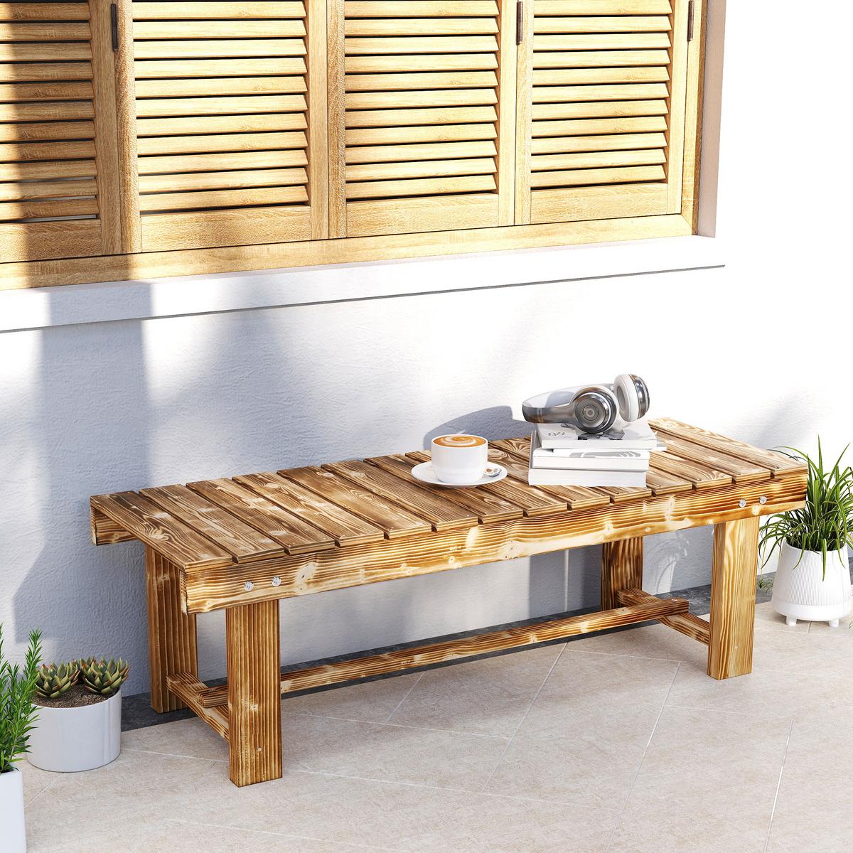 GARTENBANK, 2-Sitzer Holzbank, Gartenmöbel, Rustikale Bank, Massivholz, Dunkelbraun - Braun, Holz (38/35/110cm) - Outsunny