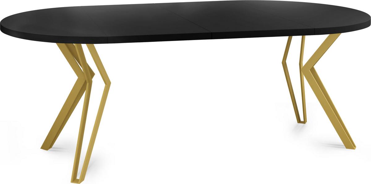 ESSTISCH Daisy runder ausziehbarer, Schwarz 120-200/100/76 cm - Goldfarben/Schwarz, Holzwerkstoff/Metall (120/200/76cm) - WFL GROUP