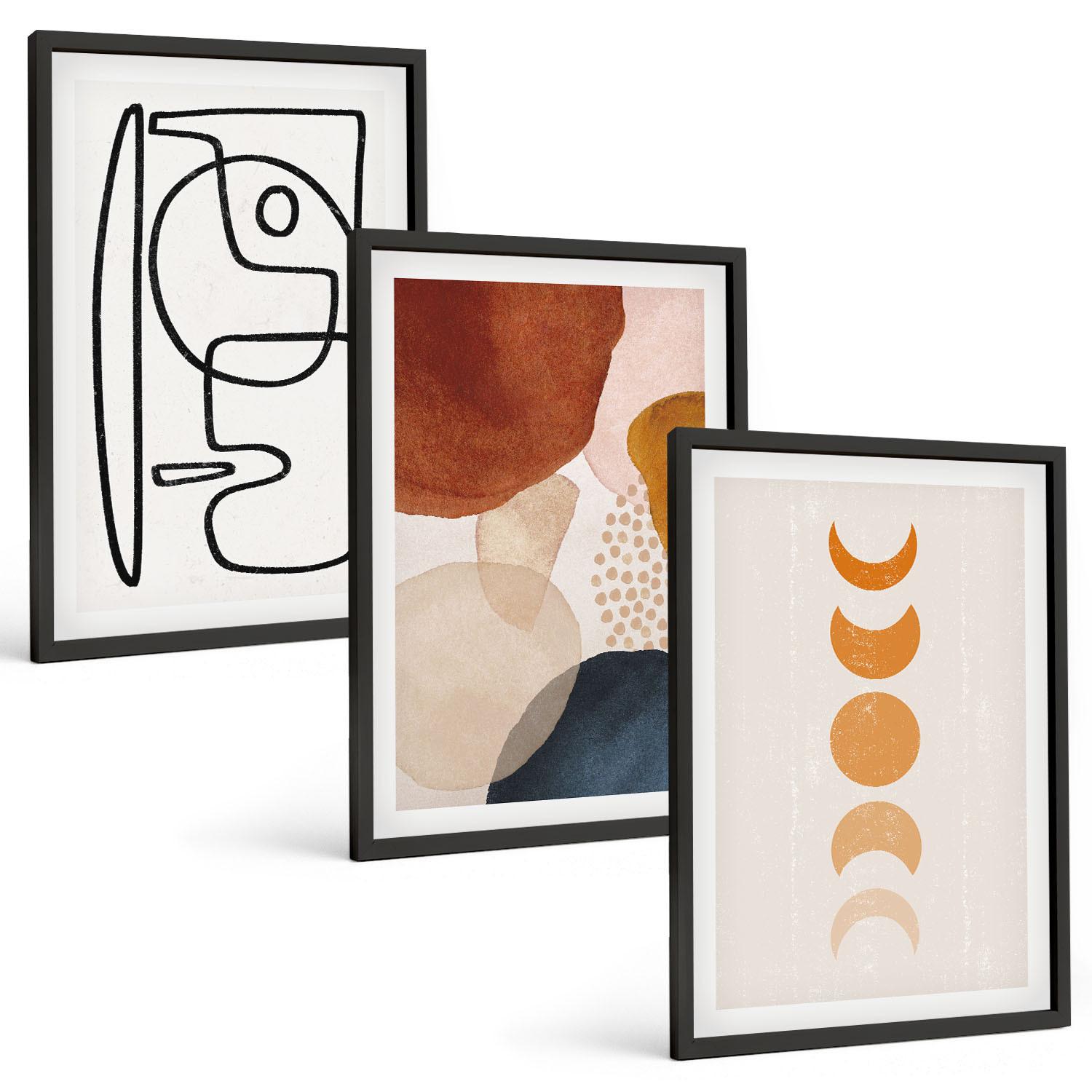 BILDER SET 3er Set - 40x60 cm Schwarzer Rahmen - Abstrakte Farbdekorationen - Schwarz, Kunststoff (40/60cm) - TULUP