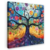 LEINWANDBILD Kunst - Baum des Lebens - Blumen - Hippie Deko Groß 90x90 cm - Dunkelblau, Textil (90/90cm) - MuchoWow