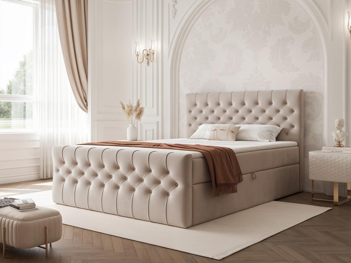 BOXBETT JOLIE 180x200 cm mit Matratze, Graubeige - Greige, Textil (180/200cm) - Idohome