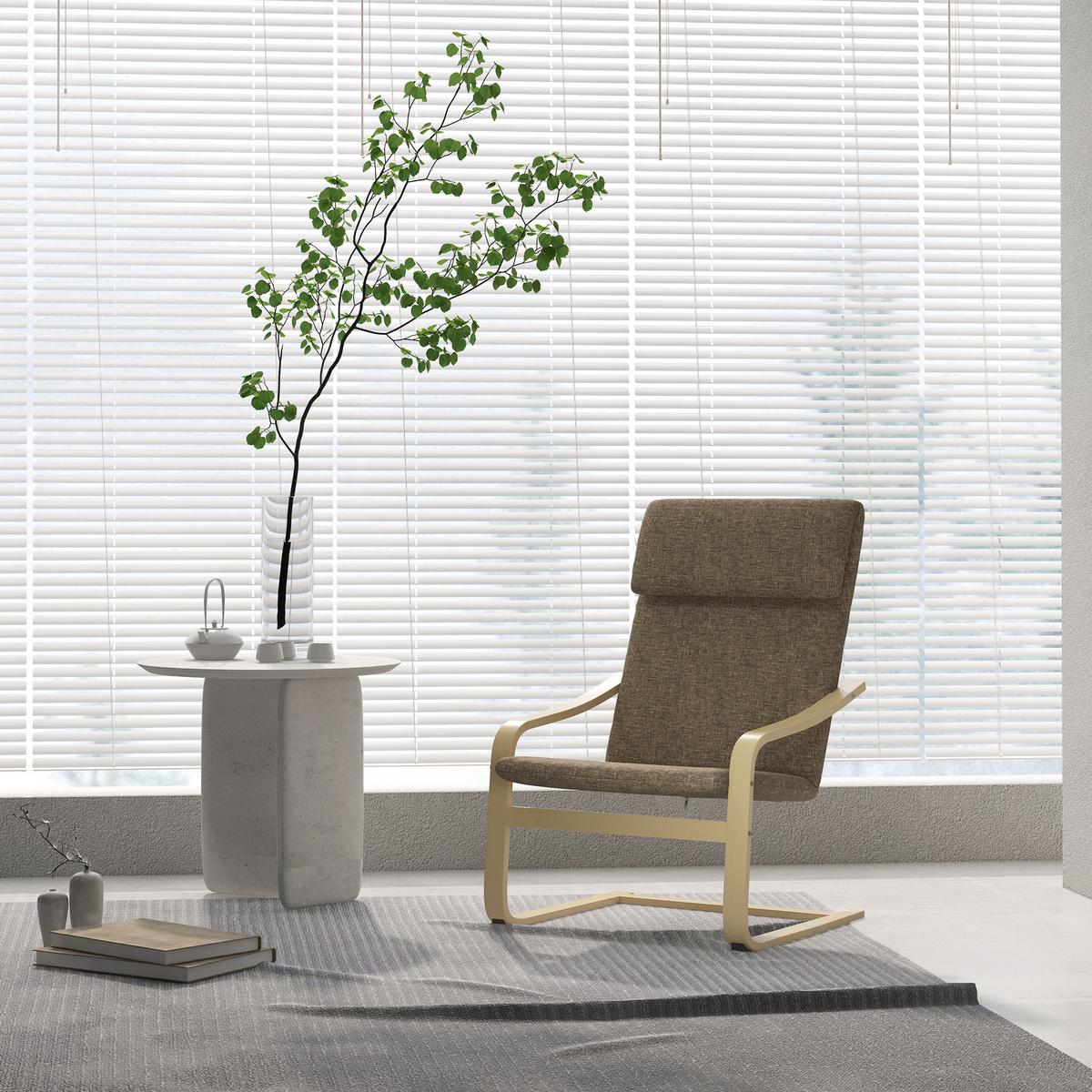 SESSEL mit Kopfstütze und Armlehnen, Bezug in Leinenoptik, Holzgestell, Braun - Braun, Kunststoff (79/98/65cm) - HOMCOM