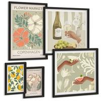 BILDER SET 5er Set - 50x50 cm & 20x30 cm & 40x60 cm Schwarzer Rahmen - Blumenmotive Rosen Paris - Schwarz, Kunststoff (40/60cm) - TULUP