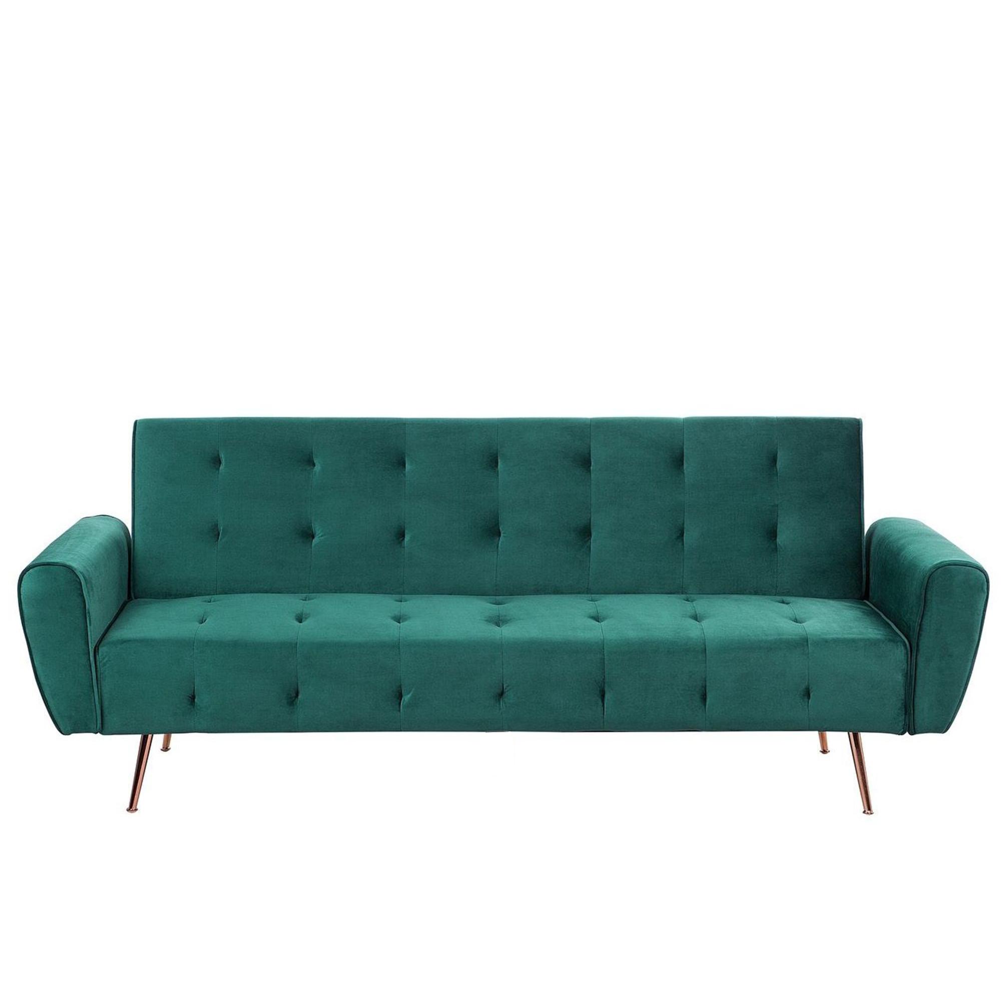 3-SITZER-SCHLAFSOFA Samtstoff Smaragdgrün Selnes - Hellgrün, Textil (212/85/84cm) - Beliani
