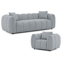 SITZGARNITUR 3+1 Nubira in tief gesteppter Bubble-Optik aus weichem Grau Strukturstoff im modernen Design - Schwarz/Grau, Holz/Kunststoff (228/69/89cm) - S-Style Möbel