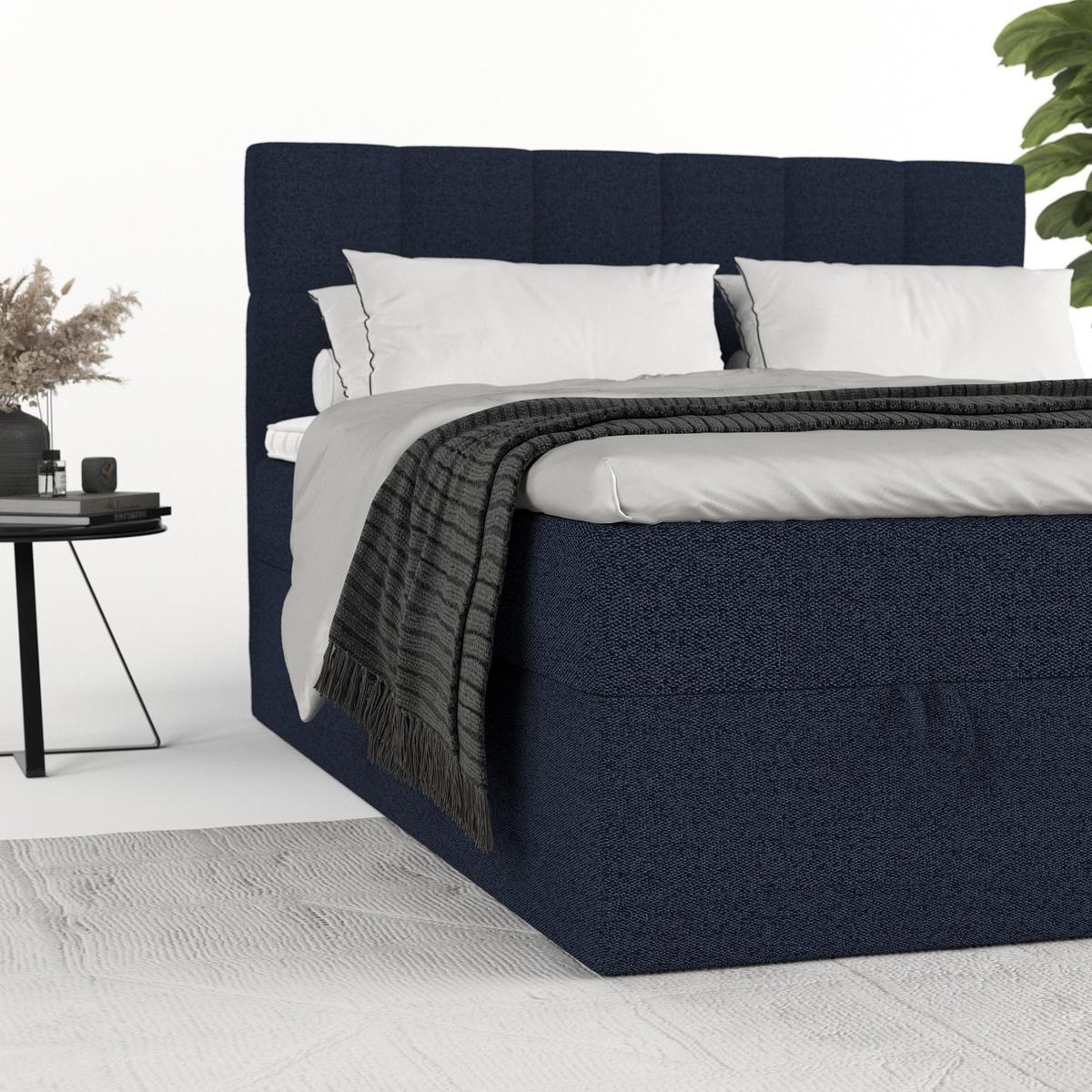BOXBETT Savio 180/200 cm Marineblau im Riva Stoff - Schwarz/Dunkelblau, Holz/Holzwerkstoff (180/200cm) - AltaBeds