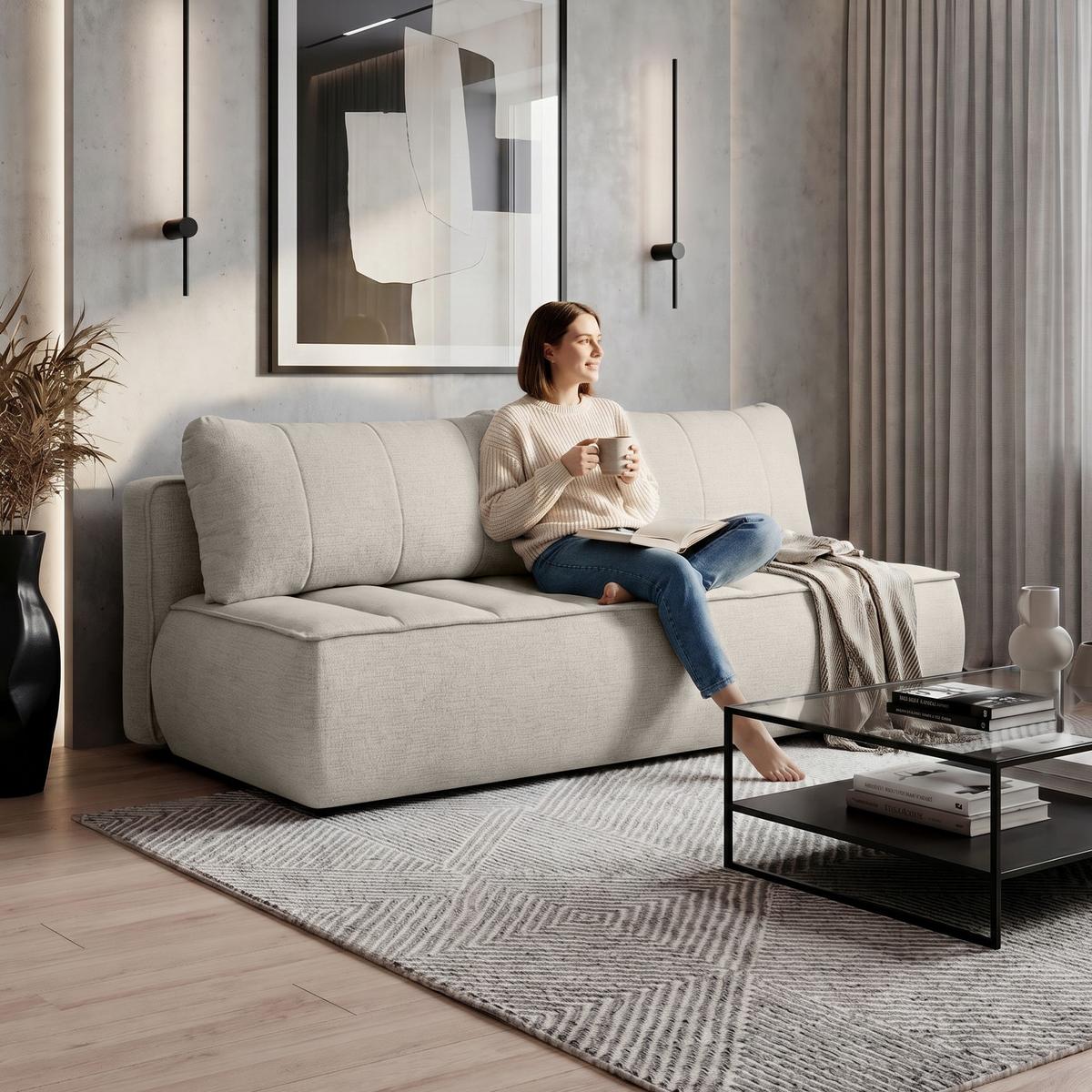 SCHLAFOSOFA Doris mit Schlaffunktion und Bettkasten, DL-System, Beige - Greige, Textil (210/88/100cm) - Beautysofa