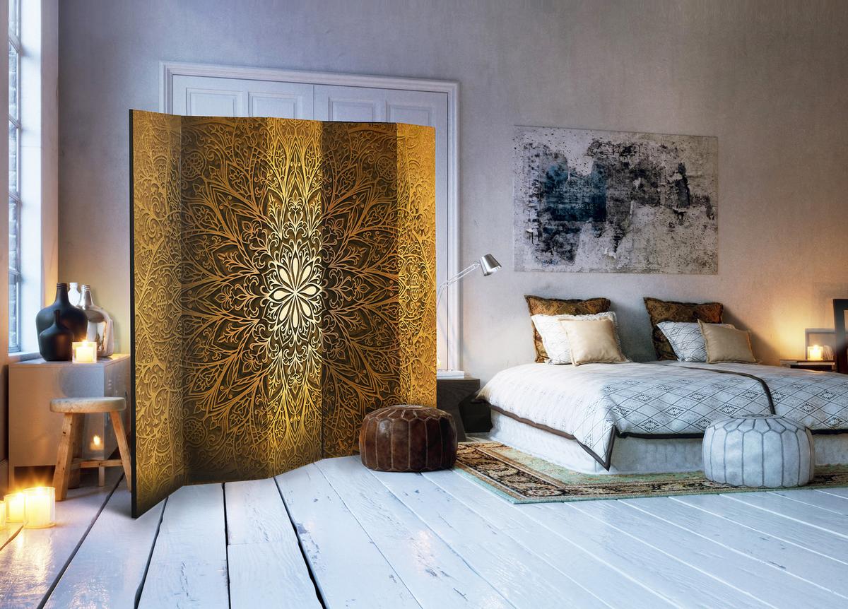 PARAVENT Einseitig Bedruckter 5-tlg 225x172 cm Mandala - Gelb, Holz/Textil (225/172/3cm) - Muralo