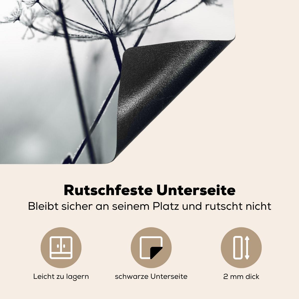 HERDABDECKPLATTE Blumen - Winter - Schnee - Natur Ceranfeldabdeckung 85x52 cm - Grau, Kunststoff (85/52/0.2cm) - MuchoWow