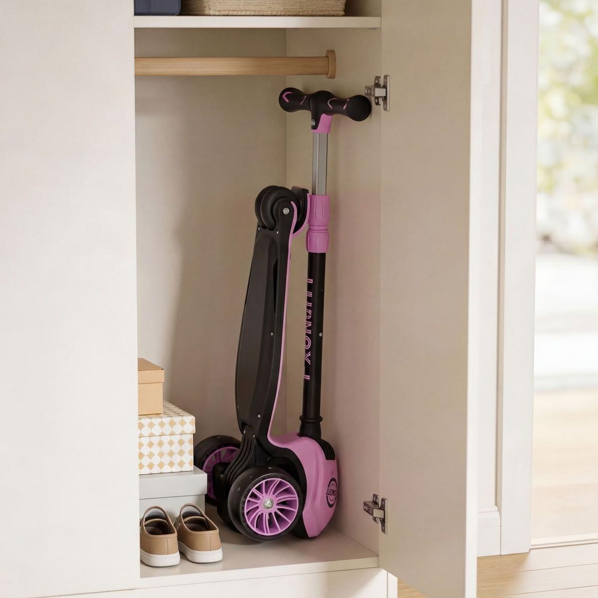 KINDERROLLER Lumox höhenverstellbarer Lenker inkl. Leuchtränder rosa - Rosa, Metall (28/59cm) - Juskys