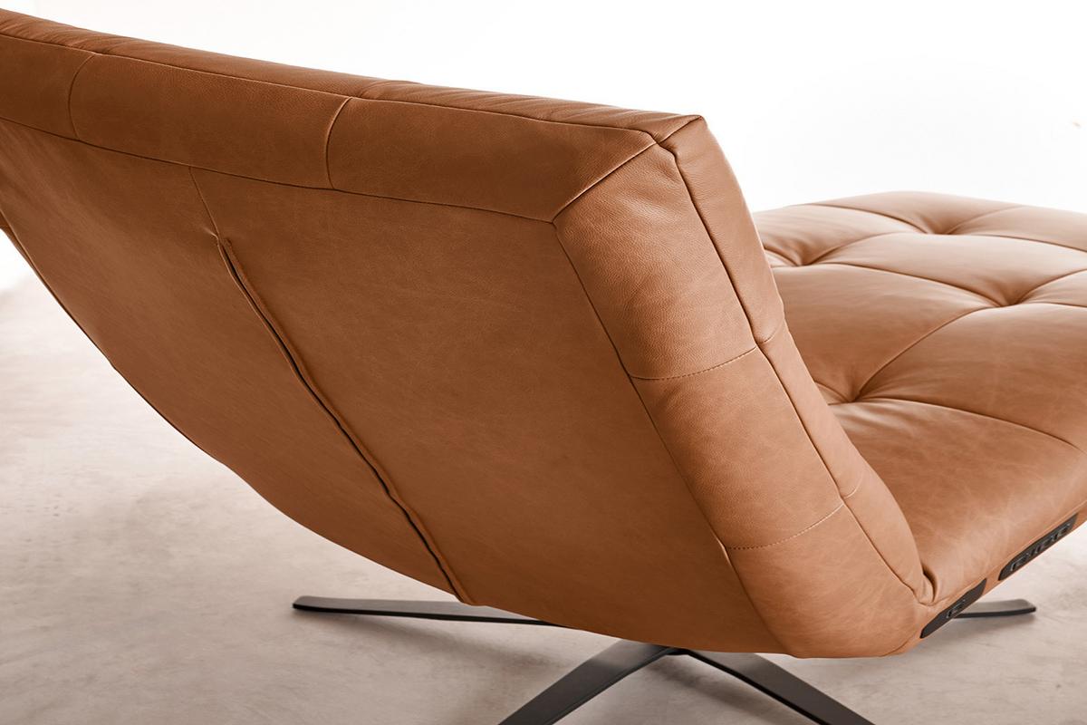 RELAXLIEGE LETICIA Braun Leder Drehbar (360°), Relaxfunktion - Schwarz/Braun, Leder/Metall (82/115/156cm) - KAWOLA