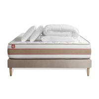 BETT Le Délicat Taschenfederkern und Memory-Schaum 140 x 200 cm h1 - Kit Bettgestell Beige - Mit Kissen und Bettdecke - Beige, Karton/Holz (140/200cm) - Marmottes & Co