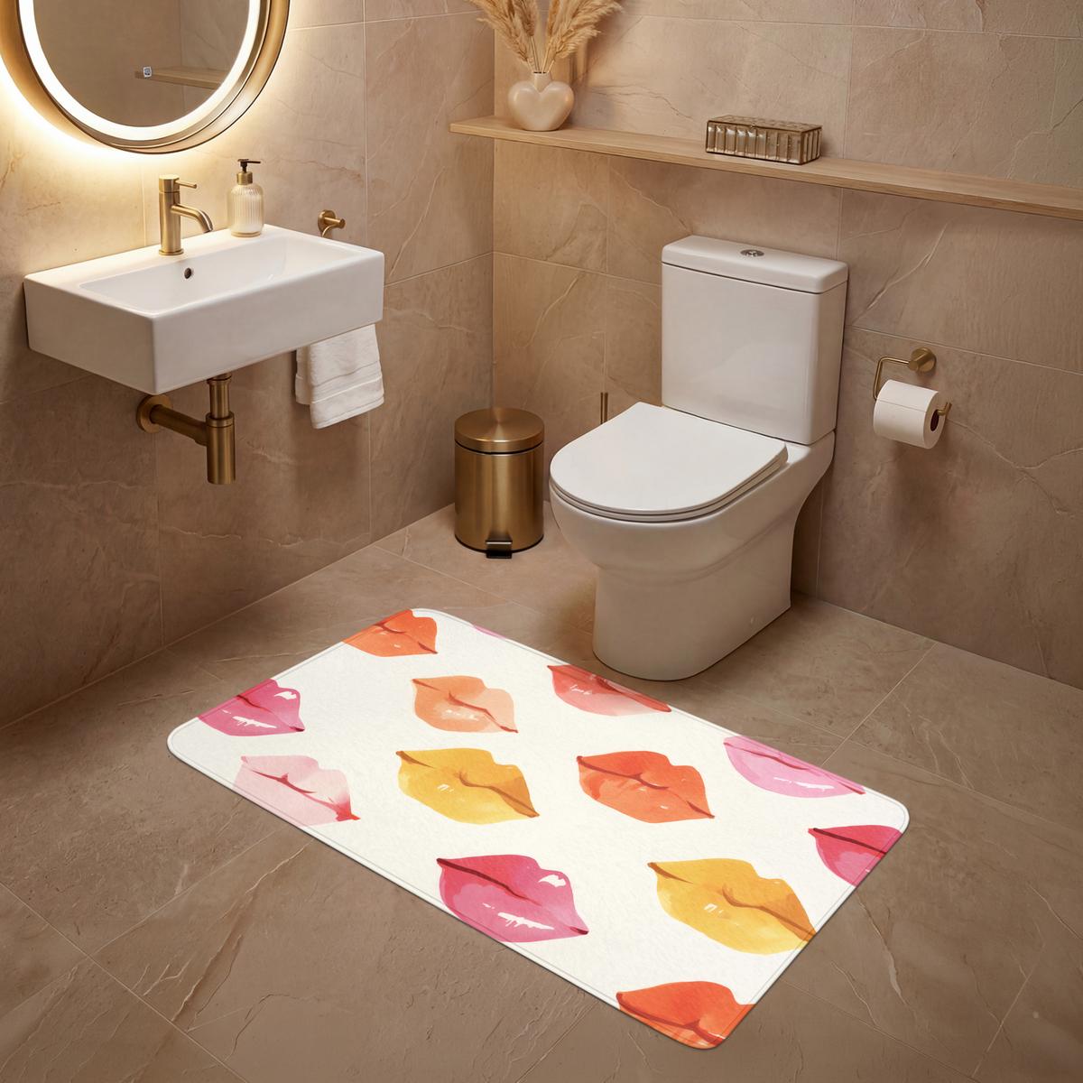 WC-VORLEGER Lippen - Bunt - Glänzend WC Teppich 120x60 cm - Rosa, Textil (120/1cm) - OnlyWow